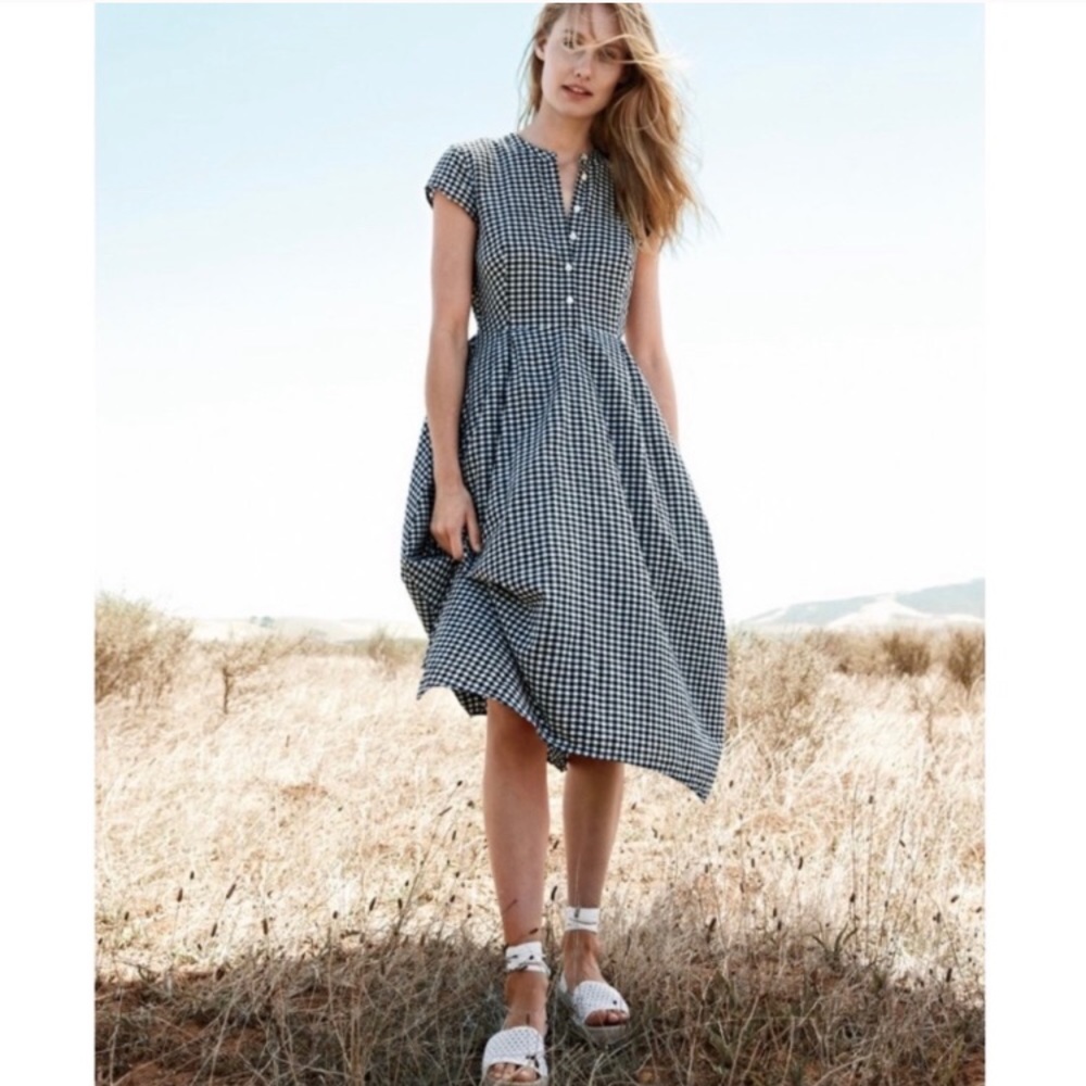J. Crew Black and White Gingham Midi Dress